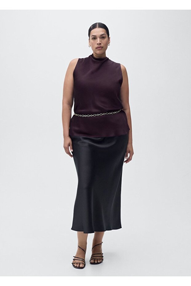 Drape yakalı saten bluz - 7