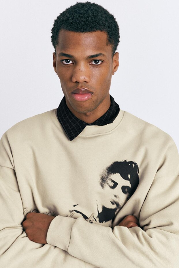 Grafik detaylı bisiklet yaka sweatshirt - 5