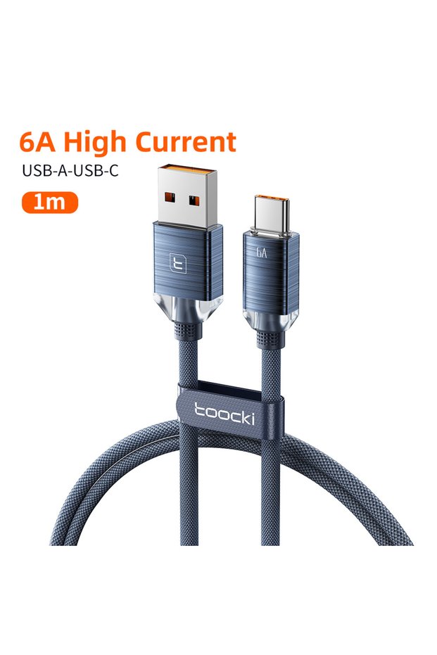 Blue 1M 6A USB To Type C Cable For POCO 100W Fast Charging Charger USB C Da...