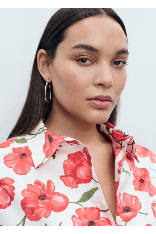 Çiçek desenli poplin gömlek - 8