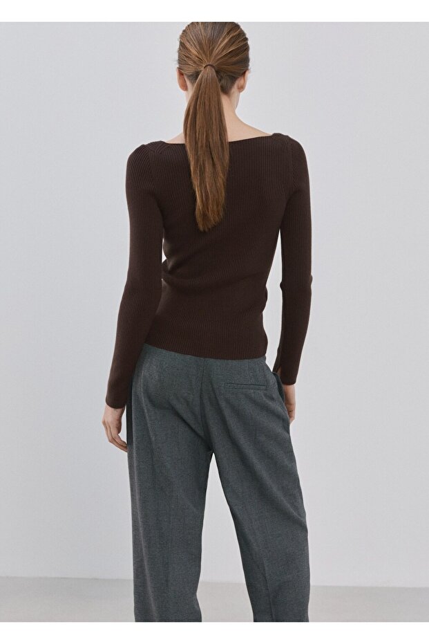 Kayık yaka örgü kazak - 4