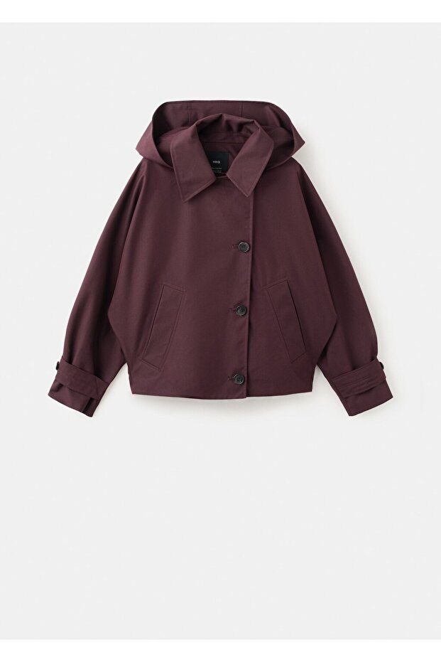 Kapüşonlu kruvaze trençkot - 3