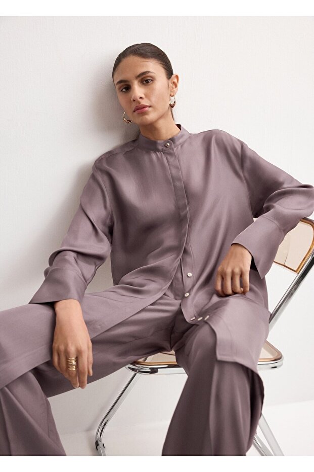 Uzun gömlek, bant yaka - 7