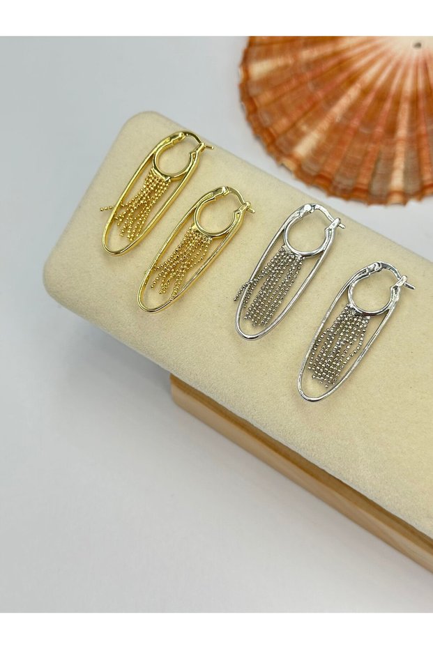 Chain Detail Hoop Earrings (Steel) Silver