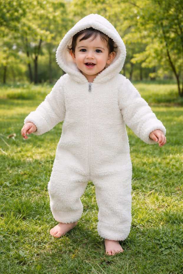 Winter Sweet Unisex Hooded Plush Zippered Baby Jumpsuit