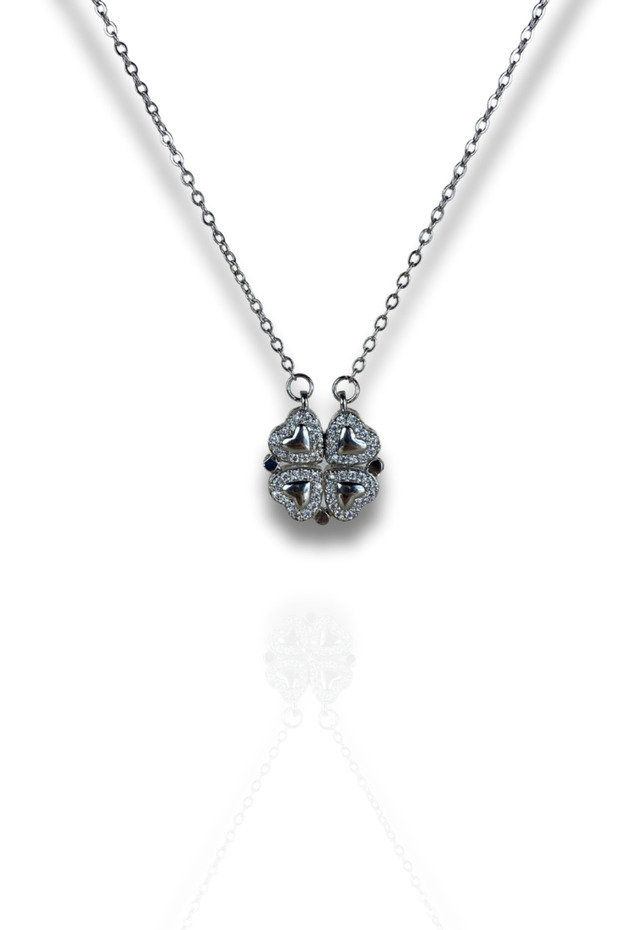 Openable Clover Necklace Dual Use Zircon Stone Non-Tarnish 45 cm