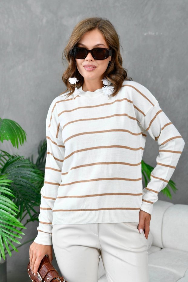 Women's Crew Neck Striped Knitwear Sweater 214248