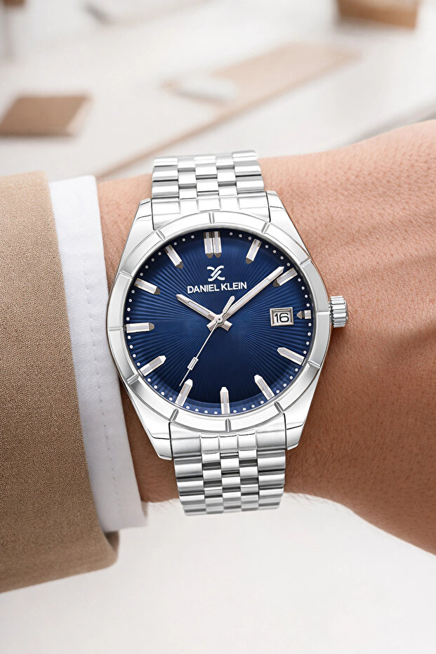 Steel Cord&Case Calendar Men's Wristwatch Wrist Bracelet Gift Silver-Blue Zmdk1202