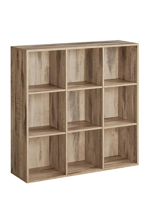 VASAGLE 9 Cube Bookcase Open Shelf, Wooden Storage Display Rack for Home - Natural Pacific Walnut