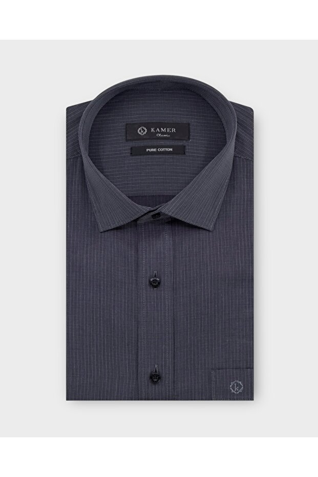 Regular Fit 100% Cotton Long Sleeve Classic Collar Striped Smoked Shirt 3590F