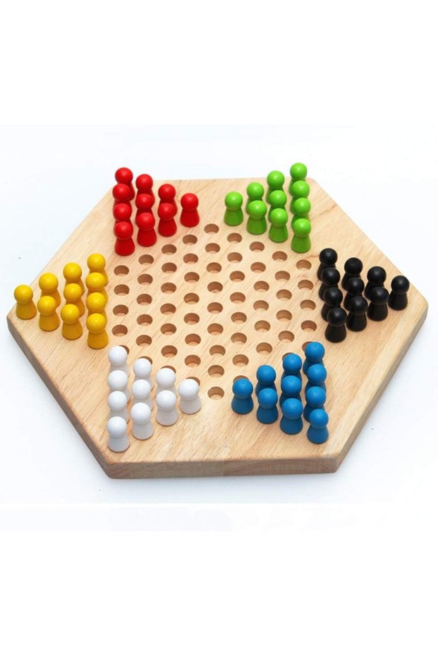 Wooden Chinese Checkers | Made with All Natural Wooden Materials | Includes 60 Wooden Marbles in 6 Colors | All Ages Classic Strategy Game for Up to Six Players