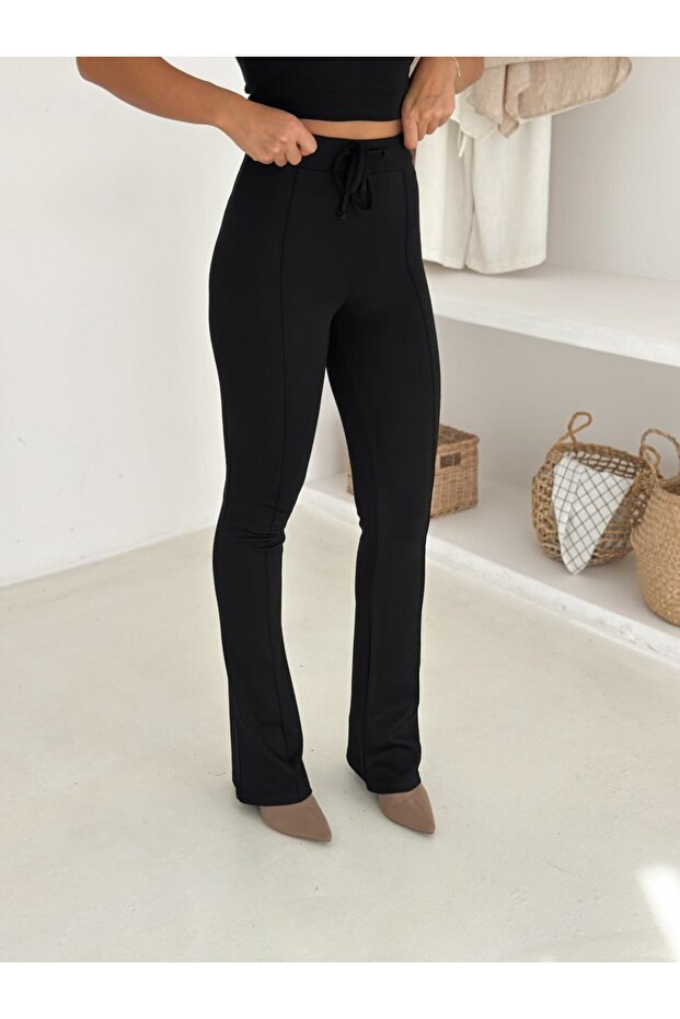 Women's High Waist Front piped Steel Fabric Spanish Flare Trousers