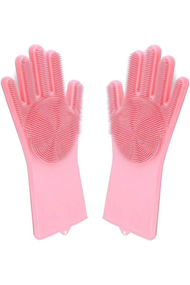 Pair of Magic Dishwashing Cleaning Sponge Gloves Reusable Silicone Brush Scrubber