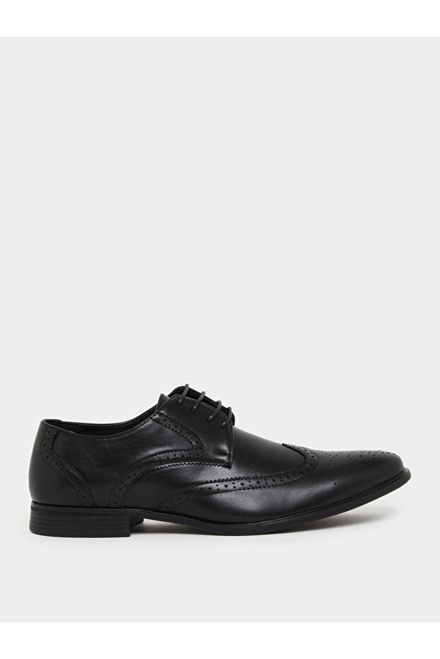 Men Black Leather Wingtip Oxford Shoes