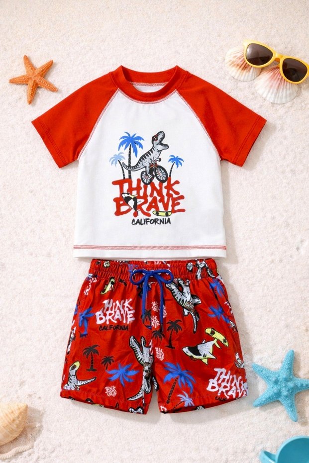 New Season Cute Character Printed Two-Piece Diving Fabric -Uv Protected-Boy'S-Shorts-Swimsuit
