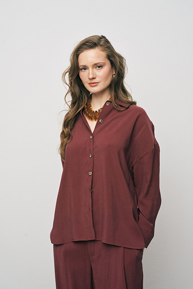 Kadın Basic Modal Düz Dökümlü Gömlek - 1