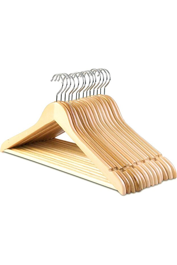 Solid Wooden Hangers with Natural Finish Pack of 10 (Brown)