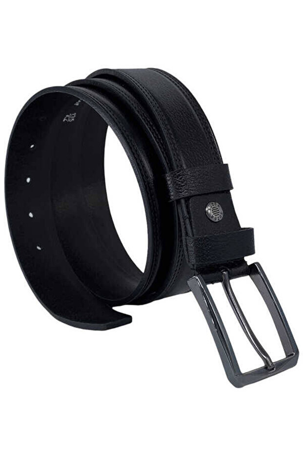 Black Genuine Leather 3.5 cm Classic Men's Belt with Buckle - Xd-300-28-St