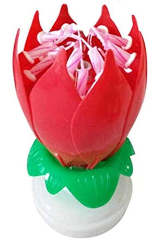 Rotating flowers musical Lotus candle for cake Decoration wedding party supplies