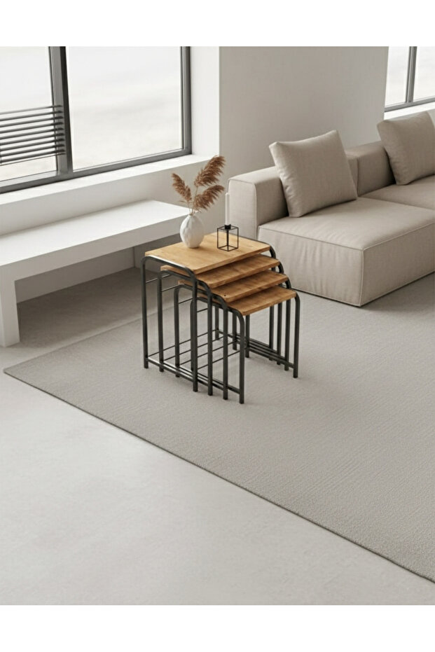 4'LÜ ÇAM SİYAH SEHPA - 1