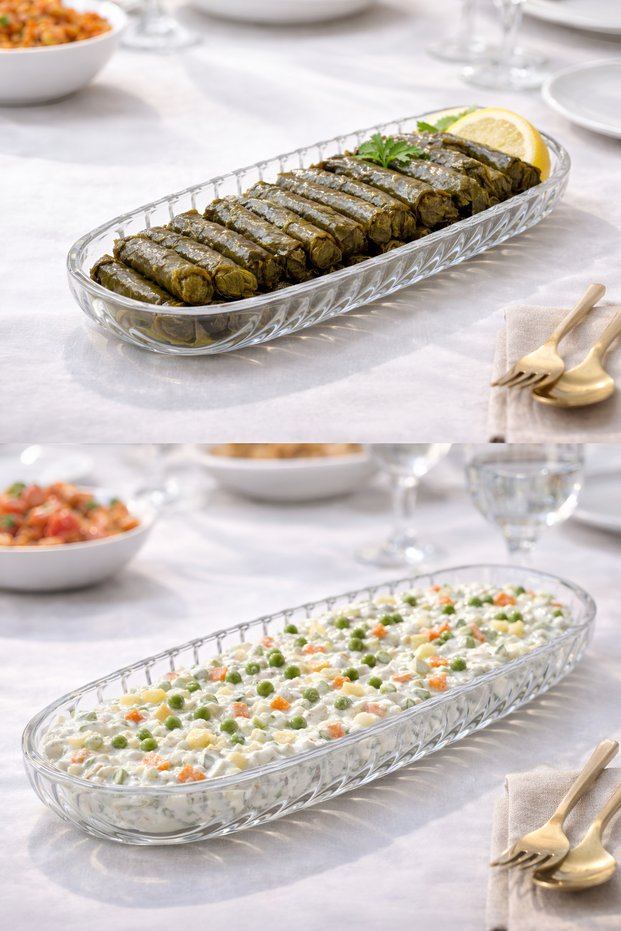 2-Piece Transparent Oval Kayak Glass Presentation Plate 28 cm Bpa Free Stylish and Modern Design
