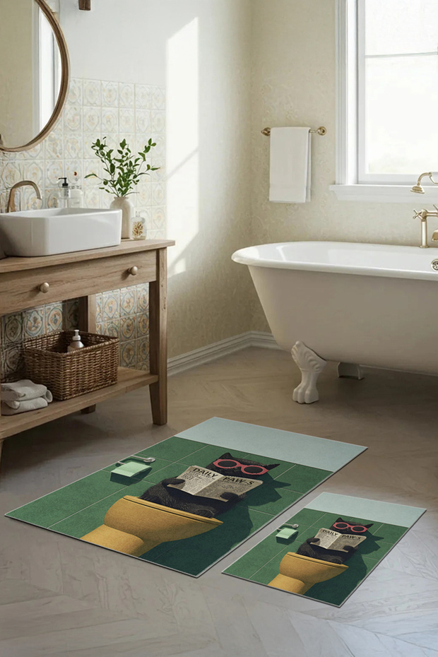 Non-Slip Base Modern Bathroom Mat Set | Thin & Washable | 60X100 & 40X60 cm