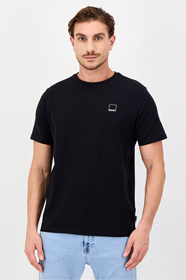 Men Crew Neck Short Sleeve Brand Logo T-Shirts, Black