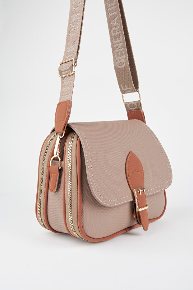 Women's 3-Compartment Snap Closure Long Strap Crossbody Shoulder Bag