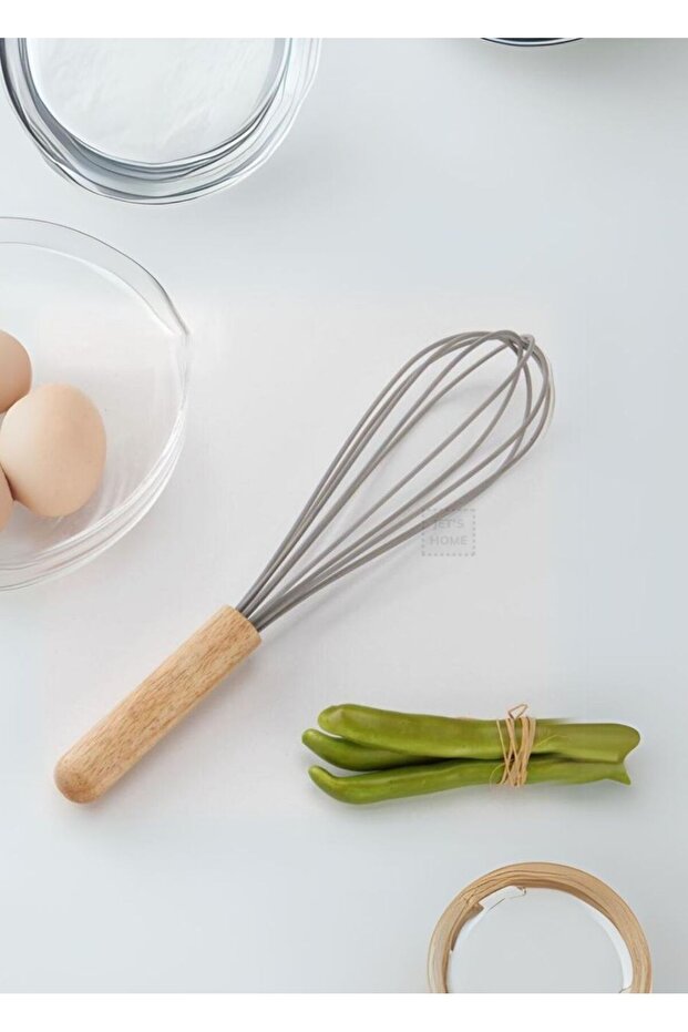 Sauce Whisk Silicone Egg Beater Chocolate Whisk Cream Whisk with Wooden Handle 25 cm