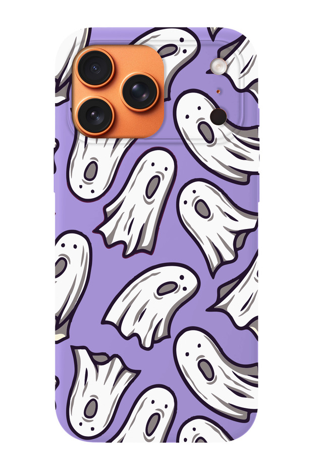 حافظة هاتف متوافقة مع iPhone 17 Pro مزينة بنمط الأشباح من الداخل مصنوعة من الجلد السويدي - 1