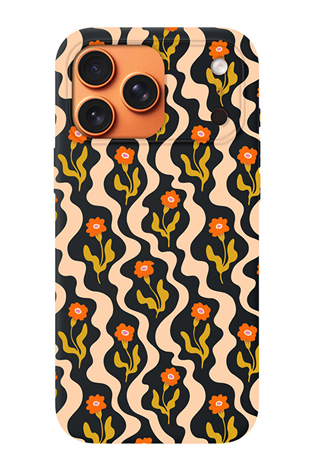 حافظة هاتف متوافقة مع iPhone 17 Pro مزينة بنمط أمواج الزهور من الداخل مصنوعة من جلد الغزال - 1