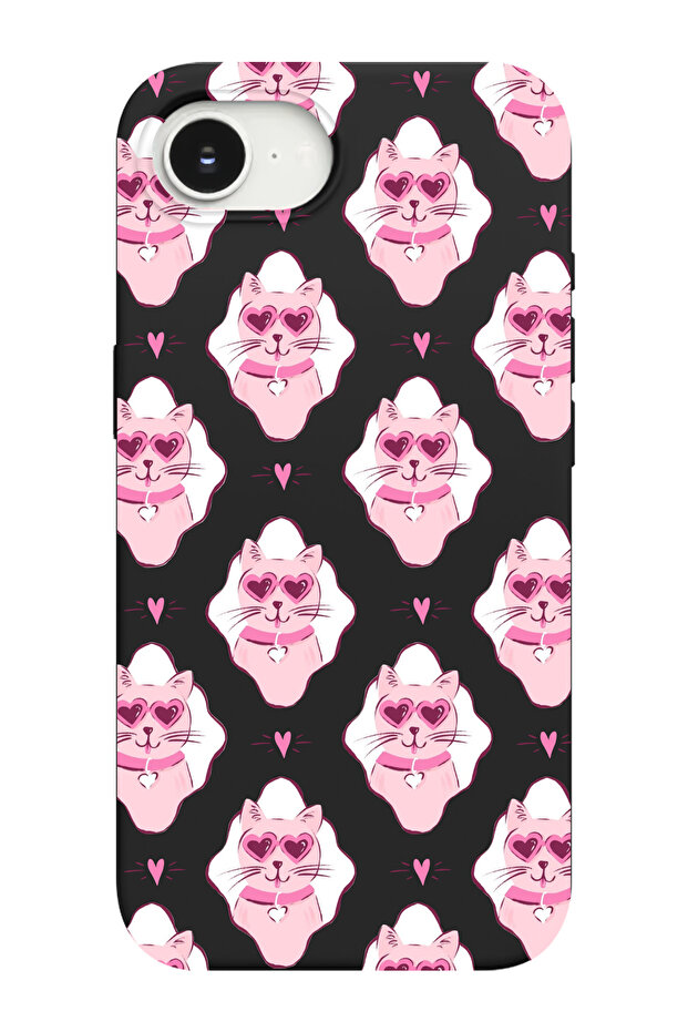 حافظة هاتف متوافقة مع آيفون 16E بنمط قلوب وقطط، مصنوعة من الجلد المدبوغ من الداخل - 1