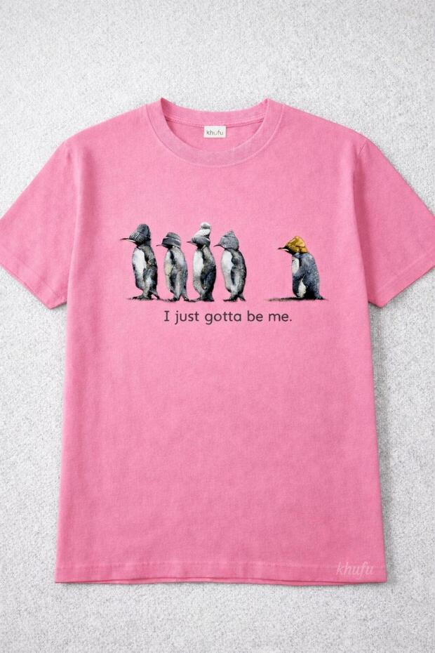 Oversize Fit Cotton I Just Gotta Penguins Printed Relaxed Cut T-Shirt Unisex