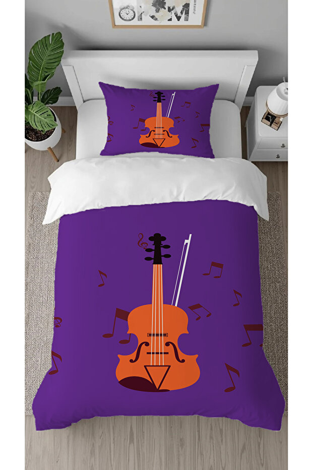 Guitar Music Notes Melody Song Patterned Printed Design Single Duvet Cover Set Without Sheets