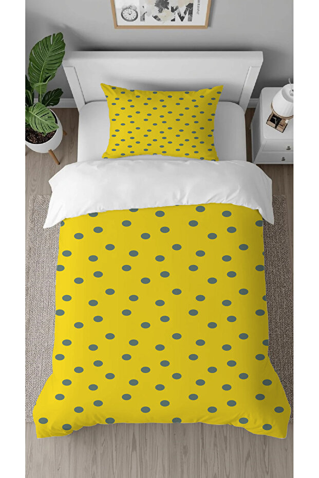 Yellow Gray Dot Patterned Printed Special Design Single Stylish Duvet Cover Set Without Sheets