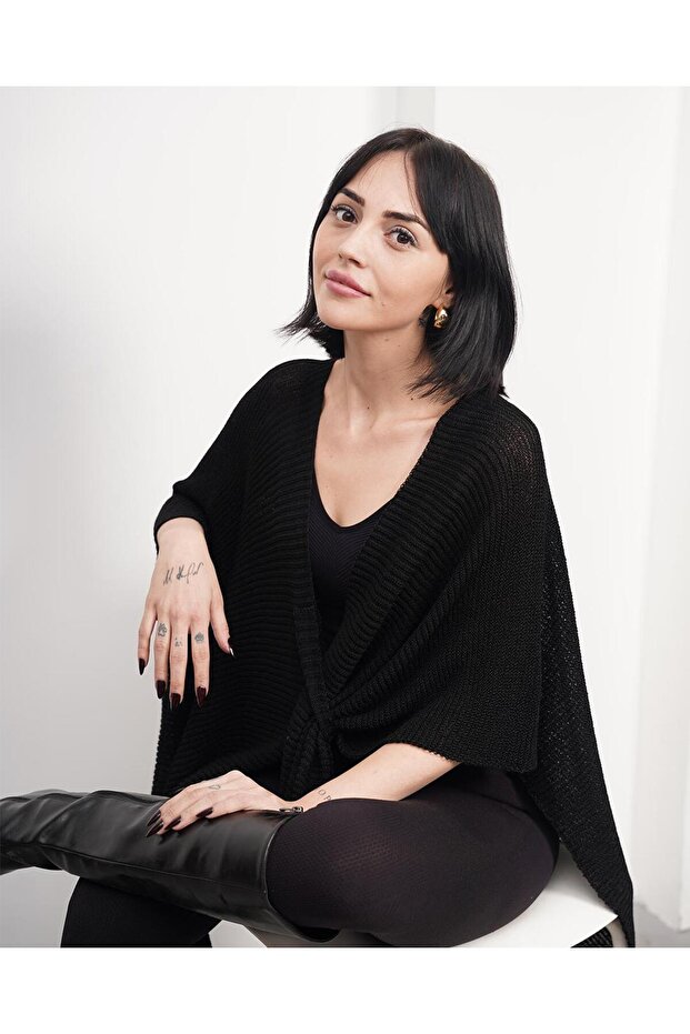 Kadın Triko Kumaş Panço - 4