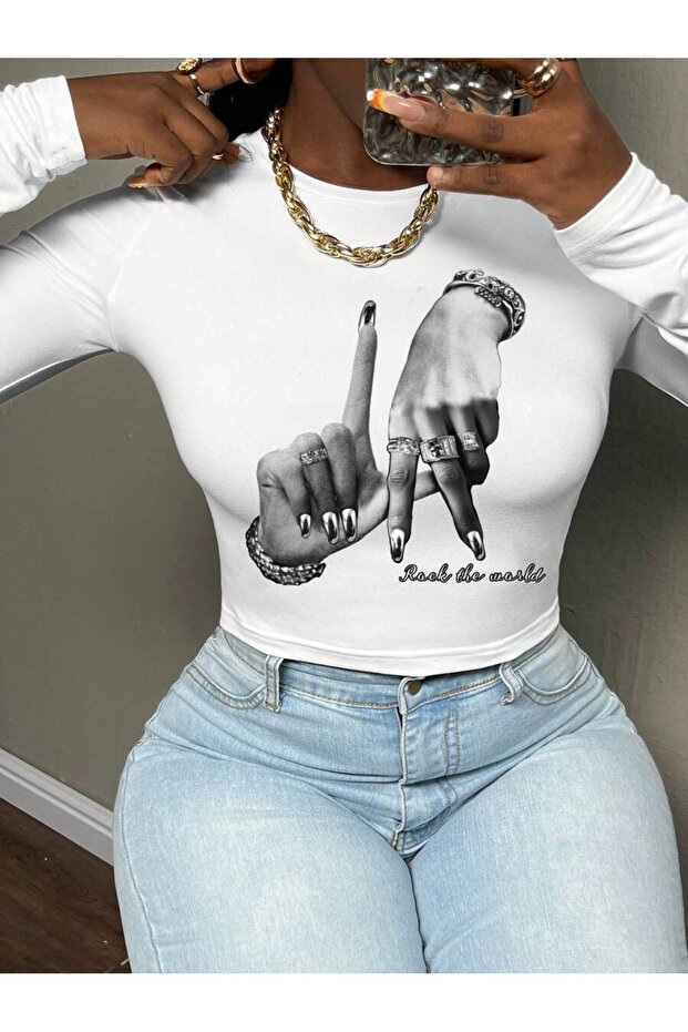 Women's Rock the World Printed Crew Neck Bodysuit