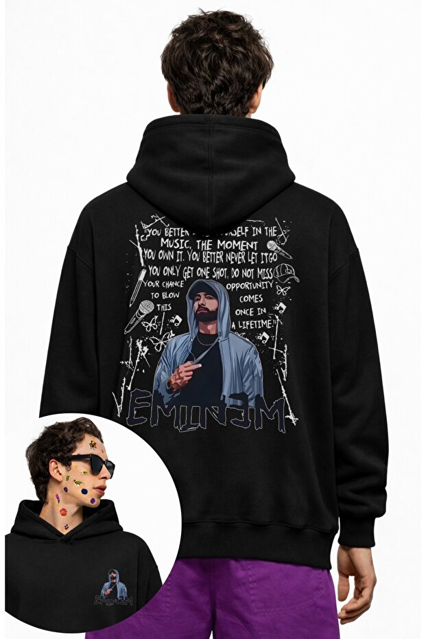Unisex Lose Your Self Quotes Back Print Hooded Sweatshirt, Oversized Eminem Rap Themed Hoodie