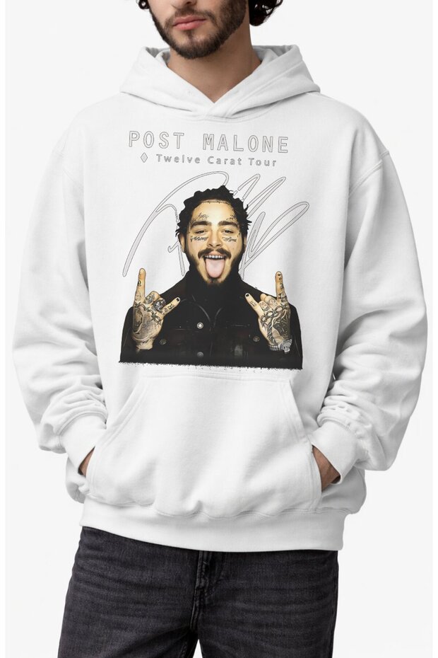 Unisex Post Malone Printed Hooded Sweatshirt, Oversized Rapper Themed Hoodie