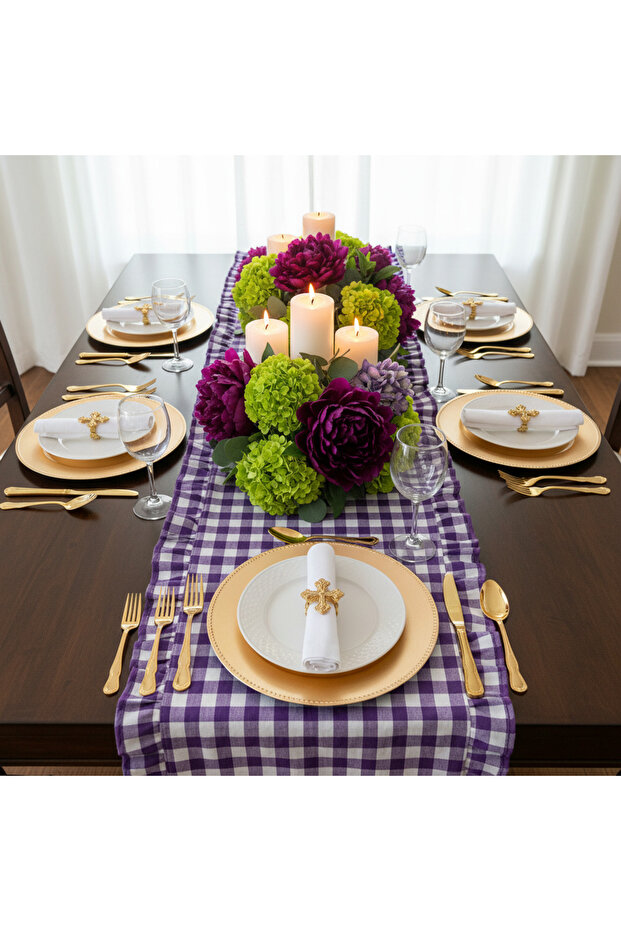 Plaid, Ruffled, Gingham-Check Table Runner