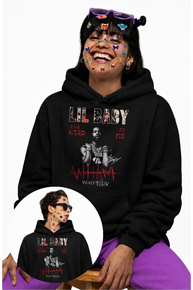 Unisex Lil Baby Printed Hooded Sweatshirt, Oversized Rapper Themed Hoodie