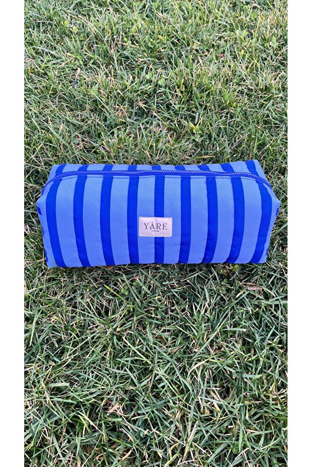 Blue Tonsurton Striped Airwrap Hair Straightener Carrying Case, Large Size Makeup Bag