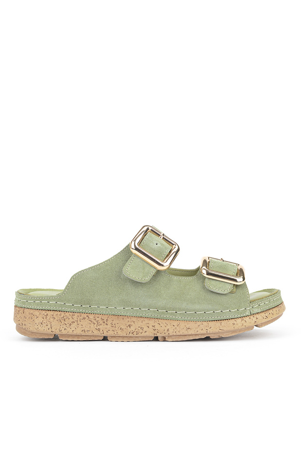 , Women's Genuine Leather Slippers 1611008Zm200 Green