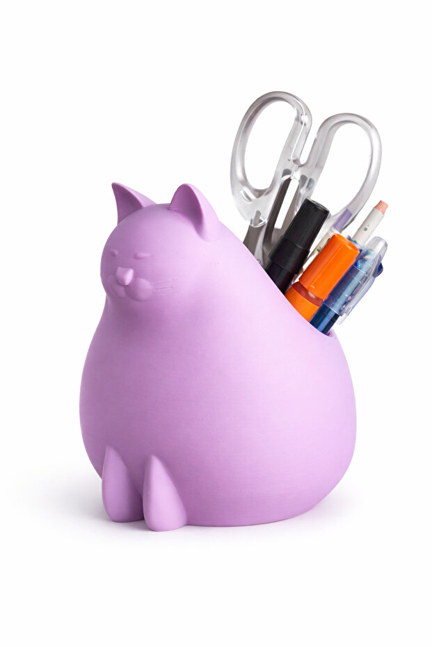 Desktop Pen Holder & Organizer with Cat Figure – Handmade Durable Design
