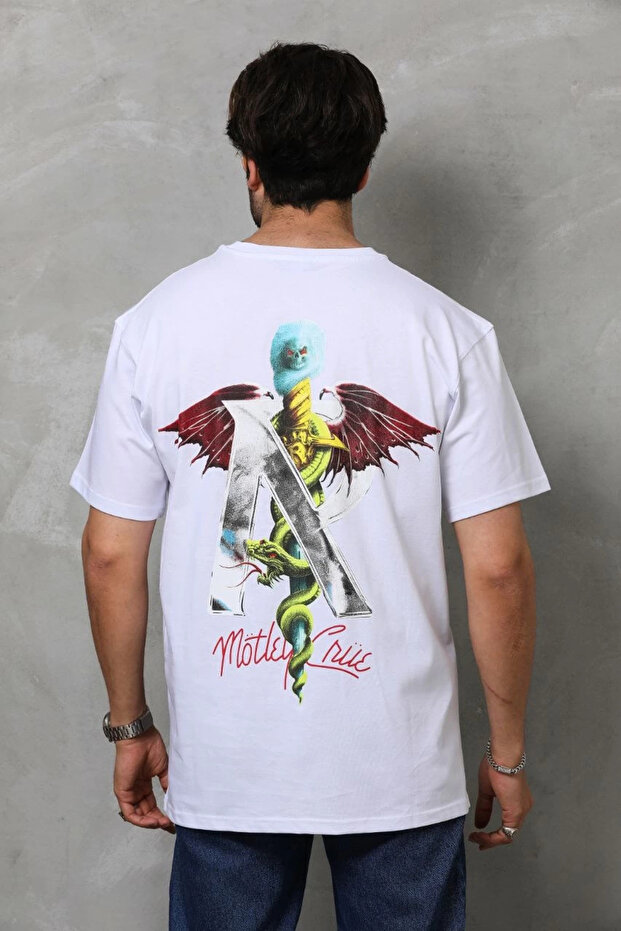 قميص رجالي بياقة دائرية مطبوعة مقاس كبير - أبيض - 5