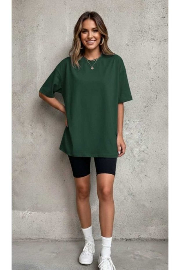 Unisex/Women's Green Plain Oversize T-Shirt - Summer T-Shirt