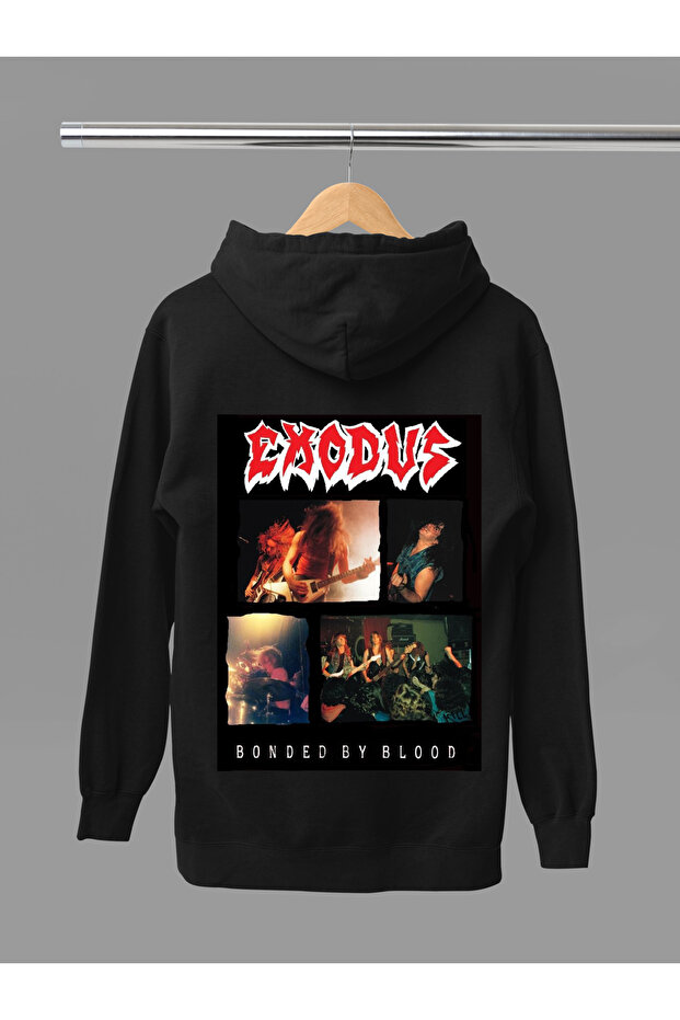 Exodus Printed Cotton Long Sleeve 3-Yarn Hooded Rock Sweatshirt