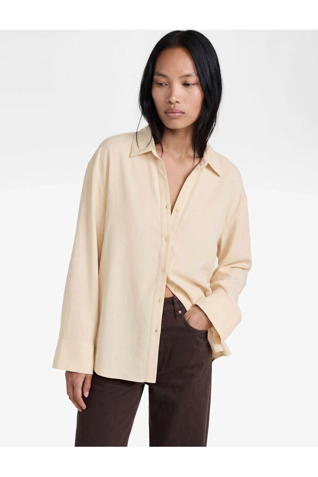Viscose Blended Classic Collar Long Wide Sleeve Oversized Shirt