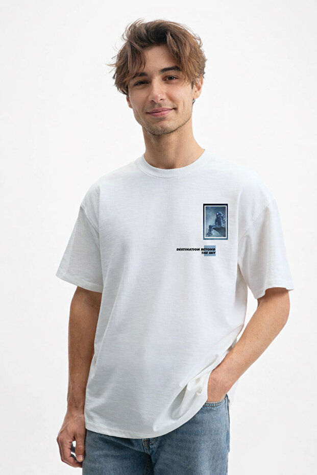 Men's Special Design 100% Cotton Crew Neck White T-Shirt