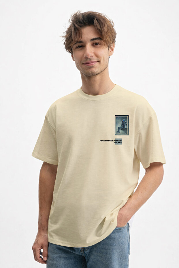 Men's Special Design 100% Cotton Crew Neck Beige T-Shirt